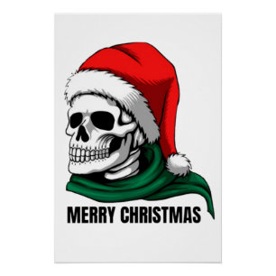 Gotische Kerstschedel met Kerstmannenhoed – Altern Perfect Poster