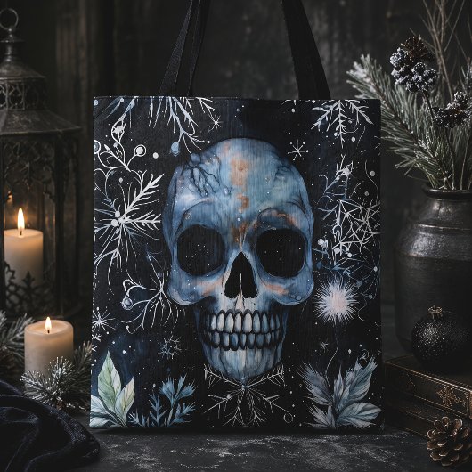 Gotische Kerstschedel Winter Botanisch Tote Bag