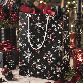 Gotische Kerstsneeuwvlokken Zwart & Rood Medium Cadeauzakje