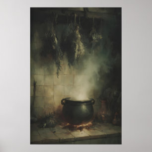 Gotische ketel met rook en groen licht achtervolgd poster