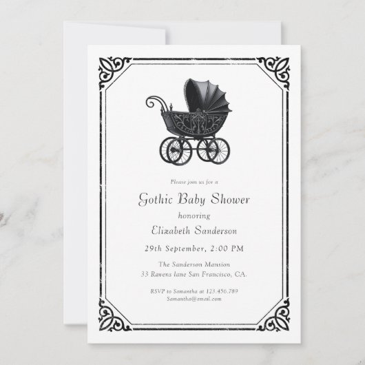 Gotische kinderwagen baby shower uitnodiging (Voorkant)