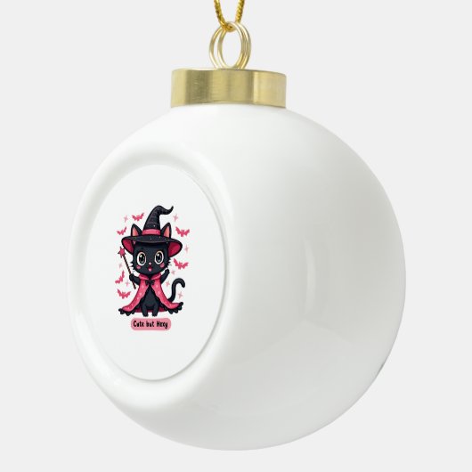 Gotische kitten in roze - lief, maar betoverd Over Keramische Bal Ornament (Rechts)