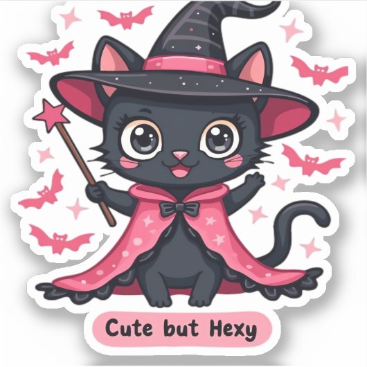 Gotische kitten in roze - lief, maar betoverd Over Sticker (Voorkant)