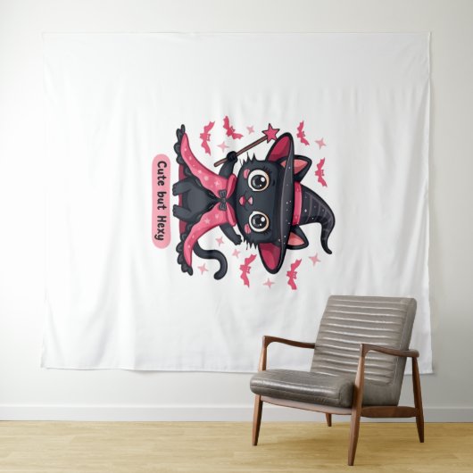 Gotische kitten in roze - lief, maar betoverd Over Wandkleed (In Situ (horizontaal))