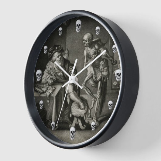 Gotische klok met dans van de dood en schedels (Hoek)
