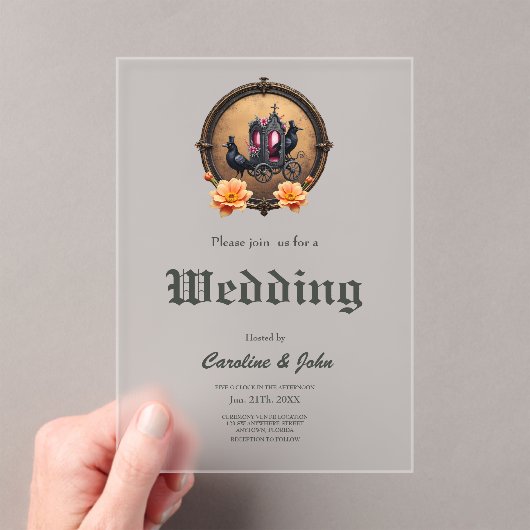 Gotische koets met raven en Rozen. Acryl Uitnodigingen (Insitu (Draagbaar))