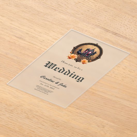 Gotische koets met raven en Rozen. Acryl Uitnodigingen (Laagn)