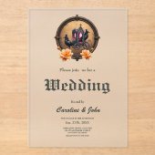 Gotische koets met raven en Rozen. Acryl Uitnodigingen (Voorkant)