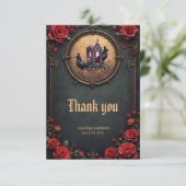 Gotische koets met raven en Rozen. Bedankkaart (Staand voorkant)