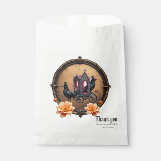 Gotische koets met raven en Rozen Bedankzakje (Voorkant)
