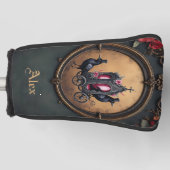 Gotische koets met raven en Rozen. Golfheadcover (Voorkant)