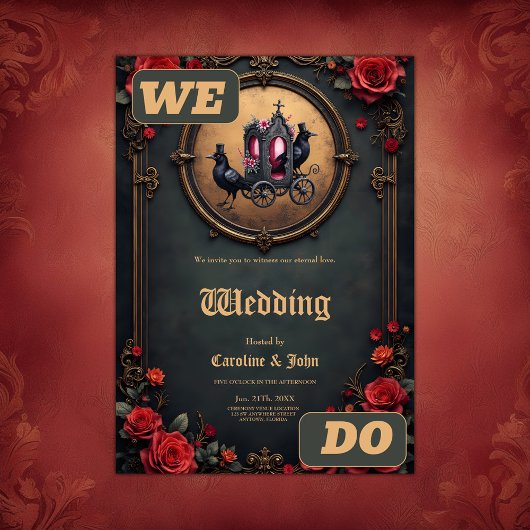 Gotische koets met raven en Rozen. Kaart