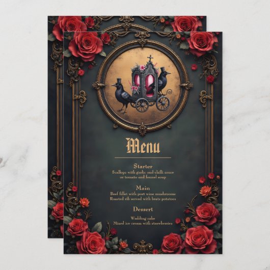 Gotische koets met raven en Rozen. Menu (Voorkant / Achterkant)