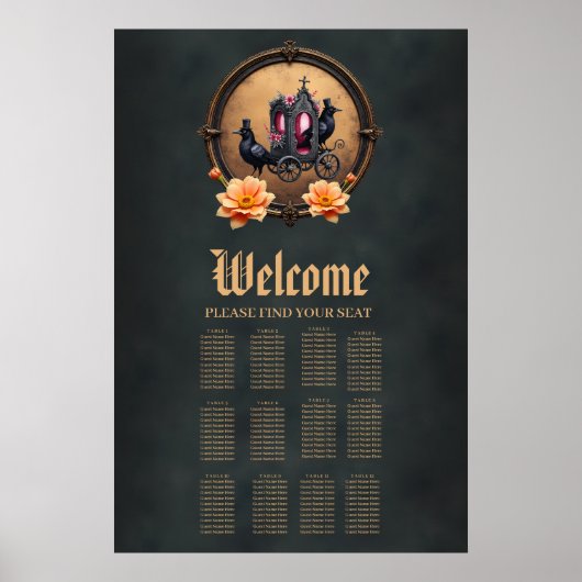 Gotische koets met raven en Rozen. Poster (Voorkant)