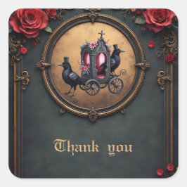 Gotische koets met raven en Rozen. Vierkante Sticker