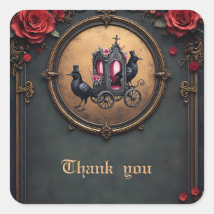 Gotische koets met raven en Rozen. Vierkante Sticker