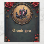 Gotische koets met raven en Rozen. Wijn Etiket (Enkel label)