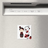 Gotische Kokeshi en Bloemen Magneet (Insitu (Vaatwasser))