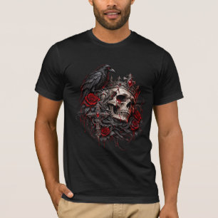 Gotische Koninklijke Schedel met Kroon Raaf en Rod T-shirt