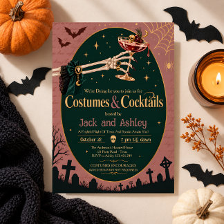 Gotische kostuums en cocktails Halloween lint Kaart