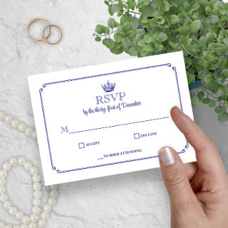 Gotische Kroon Koninklijk Blauw Middeleeuws of Fan RSVP Kaartje