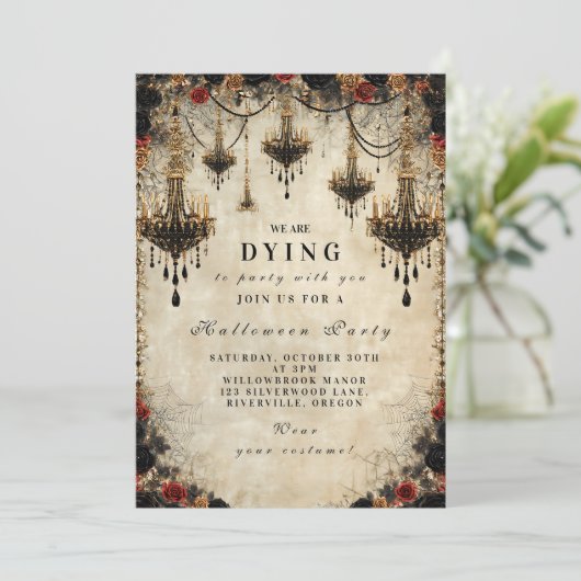 Gotische kroonluchter Halloween Party Kaart (Staand voorkant)