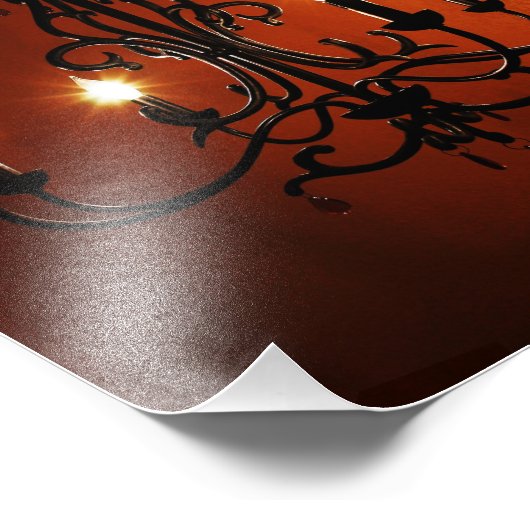 Gotische kroonluchter in rode kamer foto afdruk (Hoek)