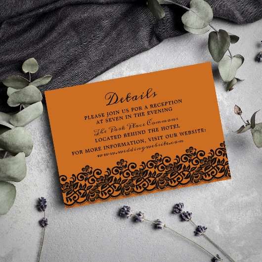 Gotische Lace Halloween Sinaasappel Zwart Details Informatiekaartje