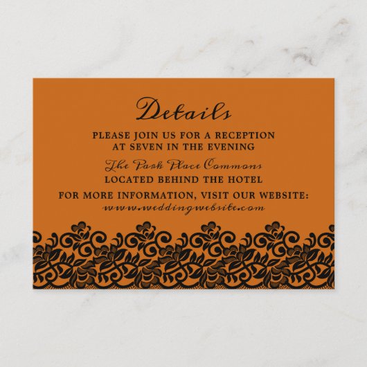 Gotische Lace Halloween Sinaasappel Zwart Details Informatiekaartje (Voorkant)