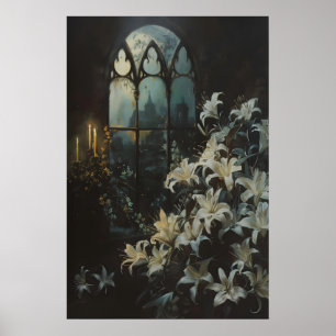 Gotische lelies bloemen kaarslicht kasteel kunst, poster