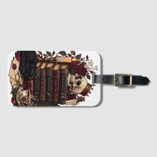 Gotische Lezer Literaire Boekenwurm Schedel & Roze Bagagelabel
