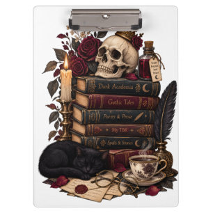 Gotische lezer Literaire boekenwurm Schedel & Roze Klembord