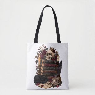 Gotische Lezer Literaire Boekenwurm Schedel & Roze Tote Bag