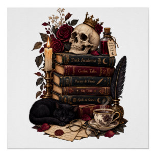 Gotische lezer Literaire boekworm Schedel & Rozen Perfect Poster