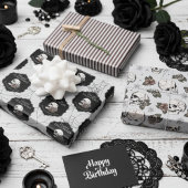 Gotische lichtgrijze schedels en strepen Halloween Inpakpapier Vel