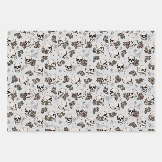 Gotische lichtgrijze schedels en strepen Halloween Inpakpapier Vel (Voorkant 3)