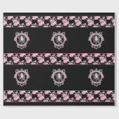 Gotische Liefde | Roze en Zwart Skelet Hart Bloeme Cadeaupapier (Vlak)