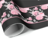 Gotische Liefde | Roze en Zwart Skelet Hart Bloeme Cadeaupapier (Rol Hoek)