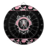 Gotische Liefde | Roze en Zwart Skelet Hart Bloeme Dartbord (Voorkant)