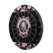 Gotische Liefde | Roze en Zwart Skelet Hart Bloeme Dartbord (Voorkant Rechts)