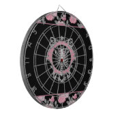Gotische Liefde | Roze en Zwart Skelet Hart Bloeme Dartbord (Voorkant Links)
