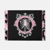 Gotische Liefde | Roze en Zwart Skelet Hart Bloeme Deurmat (Voorkant)