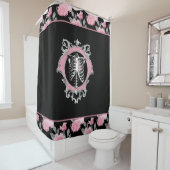 Gotische Liefde | Roze en Zwart Skelet Hart Bloeme Douchegordijn (In situ)