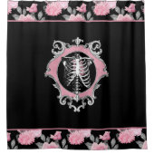 Gotische Liefde | Roze en Zwart Skelet Hart Bloeme Douchegordijn (Voorkant)