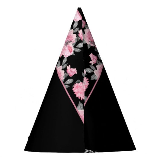 Gotische Liefde | Roze en Zwart Skelet Hart Bloeme Feesthoedjes (Achterkant)