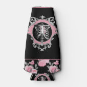 Gotische Liefde | Roze en Zwart Skelet Hart Bloeme Flesjeskoeler (Voorkant)