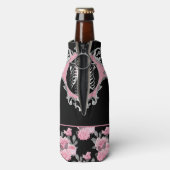 Gotische Liefde | Roze en Zwart Skelet Hart Bloeme Flesjeskoeler (Fles Achterkant)