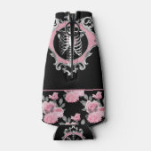 Gotische Liefde | Roze en Zwart Skelet Hart Bloeme Flesjeskoeler (Achterkant)
