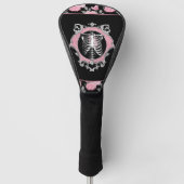 Gotische Liefde | Roze en Zwart Skelet Hart Bloeme Golfheadcover (Voorkant)