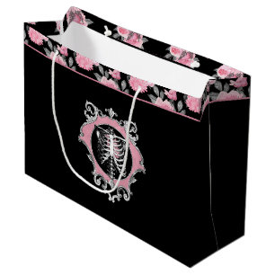 Gotische Liefde Roze en Zwart Skelet Hart Bloeme Groot Cadeauzakje